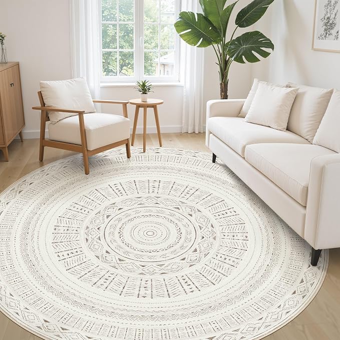 cotiled 8x8 Round Area Rugs Living Room Rug: Washable Boho Rugs - Image 3