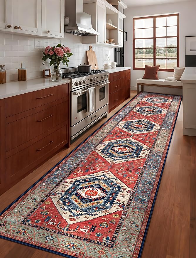 SERISSA Runner Rug for Hallways, Extra Long Boho Rug Ultra Soft Vintage Rust - Image 2