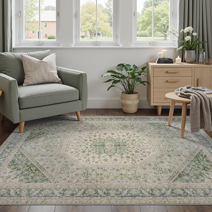 DCX Green 3x5 Entryway Rug, Machine Washable by DCXWashableRug