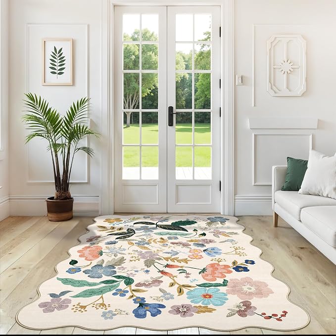 5x7 Living Room Area Rugs: Washable Floral Non-Slip Rug - Image 4