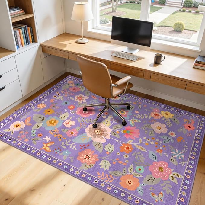 RELEANY Floral 7x9 Area Rugs Washable Print Boho Cute Carpet Non Slip Flower - Image 9