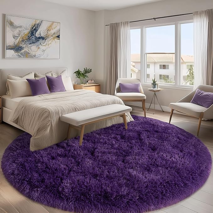 Round Purple Rug for Bedroom, 6 ft Circle Area Rugs for Living Room, Soft - Image 4