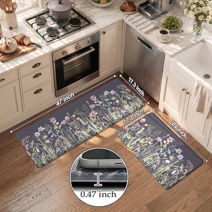 KIMODE Anti Fatigue Kitchen Mat, Farmhouse Floral Kitchen Rugs, Kitchen Floor - Image 3
