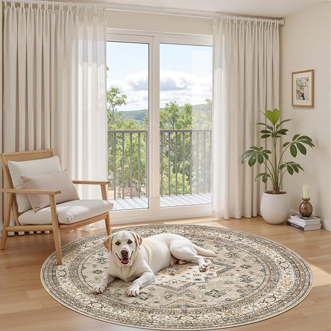 6ft Round Vintage Living Room Area Rug - Image 8
