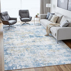 Area Rug 6x9 Living Room Rug Washable: No-Slip Abstract Soft Thin Large Blue - Image 3