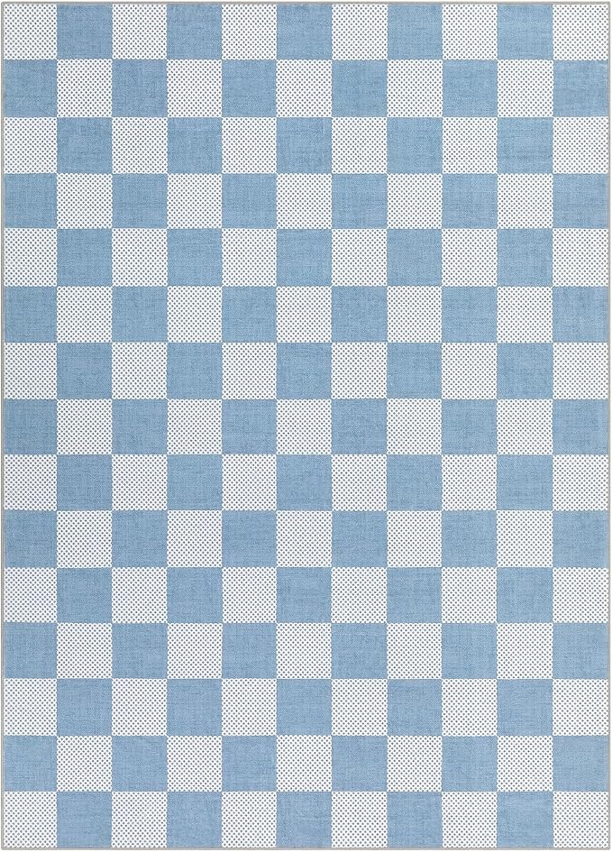 GarveeHome Checkered Light Blue and White 9x12 Area Rugs - Image 4