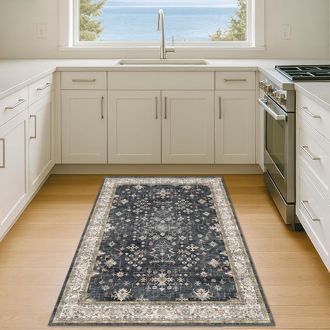 Black Boho Washable Entry Rug, 3x4 Rugs - Image 6