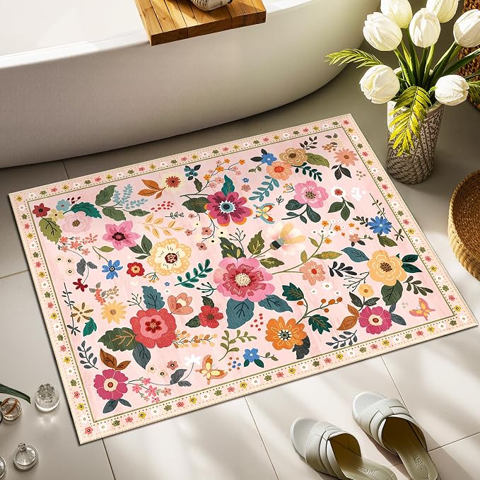 RELEANY Floral 2x3 Area Rugs Washable Print Boho Cute Carpet Non Slip Flower - Image 8