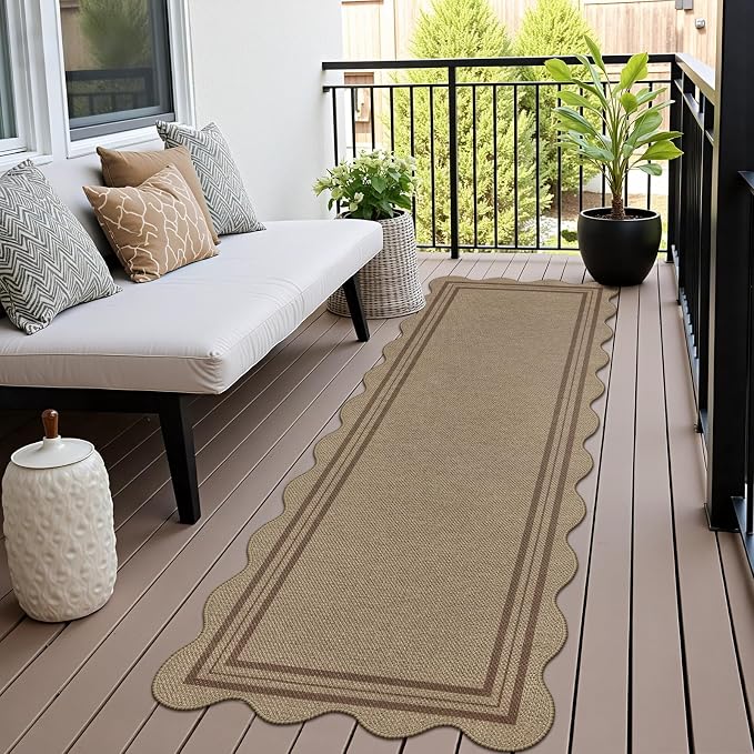 Scalloped Easy Jute 2.6x8 Kitchen Runner Rug, Washable Rugs - Image 8