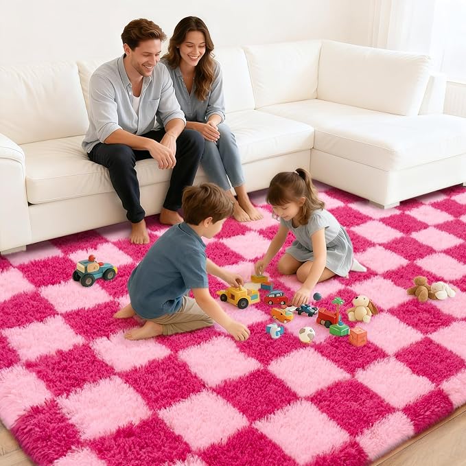 Checkered Rugs for Living Room 6x9, Ultra Soft Fluffy Rug for Bedroom, Modern - Image 7