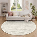Latte&Fog Vintage 6ft Round Area Rug, Washable Low Pile Non Slip Ivory Neutral by LatteFog