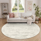 Latte&Fog Vintage 6ft Round Area Rug, Washable Low Pile Non Slip Ivory Neutral by LatteFog