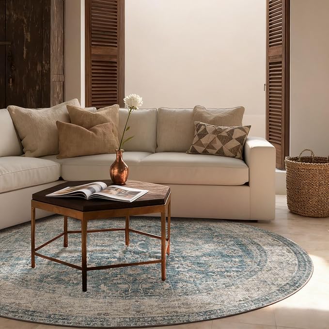 4x4 Round Living Room Rug: Washable Bedroom Rug Stain Resistant Boho Rug Non - Image 3