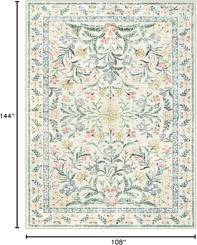 Wonnitar Large Rugs for Living Room, Soft Washable Floral 9x12 Area Rug for - Image 2