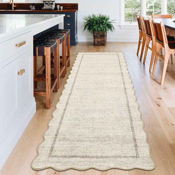 GarveeHome Scalloped Washable Runner Rug 2x10 Non Slip Kitchen Rugs Modern Blue - Image 3