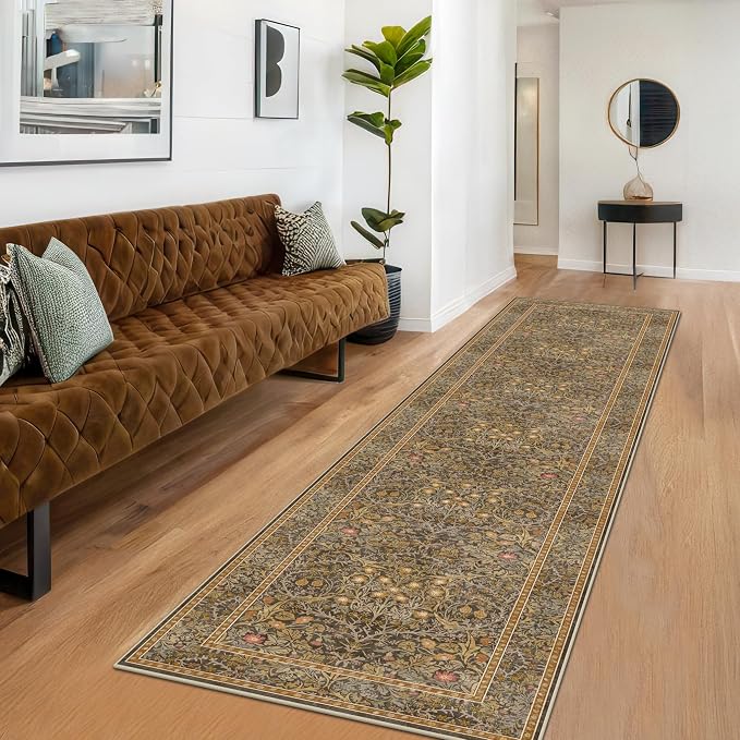 3x10 Long Runner Rugs for Hallway Non Slip, Geometric Floral Design Washable - Image 3