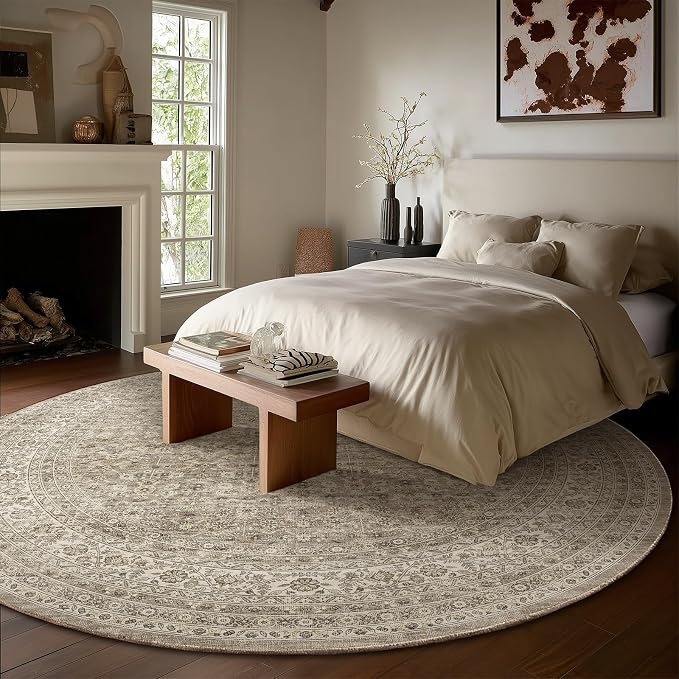 6ft Washable Round Rugs for Bedroom: Circle Living Room Rug Vintage Non Slip - Image 2