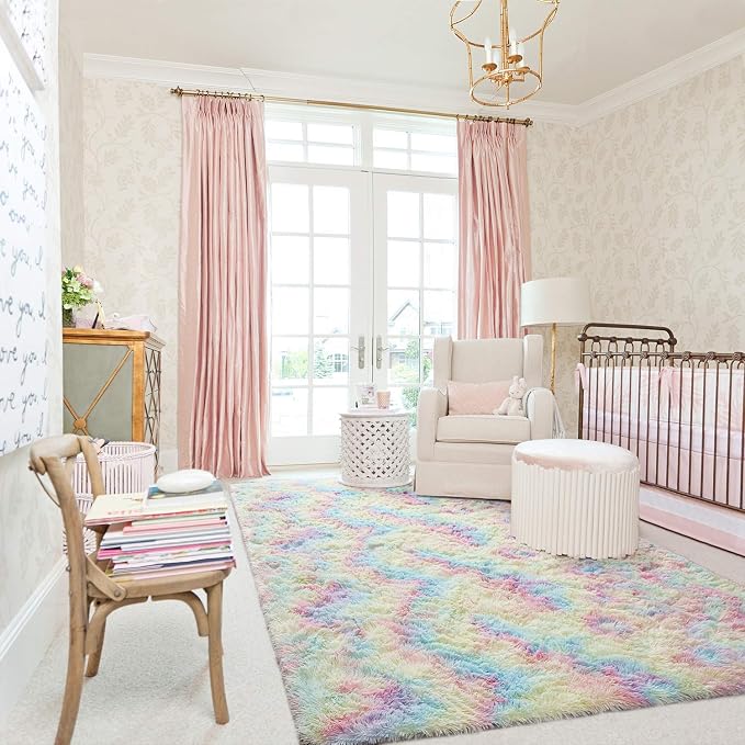 AROGAN Soft Rainbow Area Rugs for Girls Room 5x8 Feet, Fluffy Girls Bedroom Rugs - Image 4