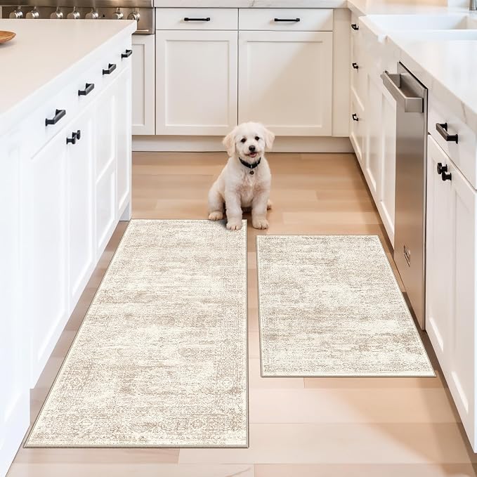 Kitchen Rugs Sets of 2, Washable Non-Slip Kitchen Mats by BYYVOORugsforYourHome