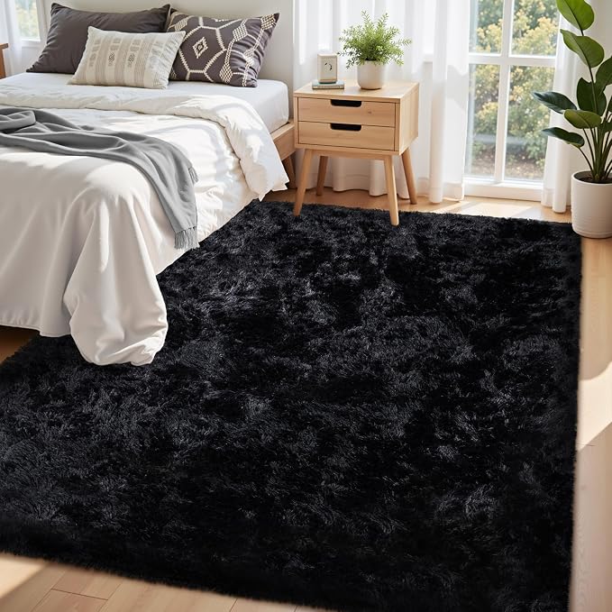 5x7 Area Rug for Living Room:Ultra Soft Fluffy Shag Black Rugs, Large Fuzzy - Image 2