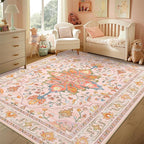 RELEANY Area Rugs 8'x10' Washable Non-Slip, Floral Vintage Distress Medallion - Image 3