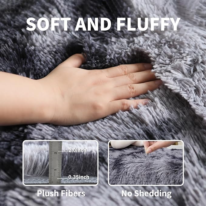 KICHOWUA 6x9 Dark Grey Fluffy Shag Rug - Image 3
