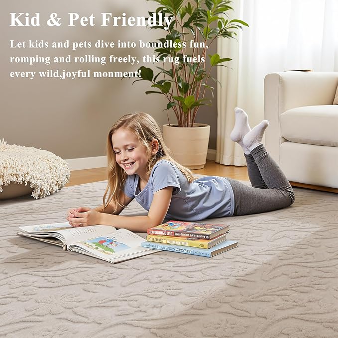 Vaukki 3x5 Area Rug for Living Room, Soft Fluffy Washable Modern Floral Indoor - Image 7