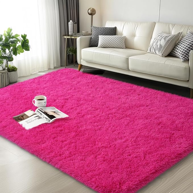 Mugorn Hot Pink Fluffy Soft Rugs by MUGORN