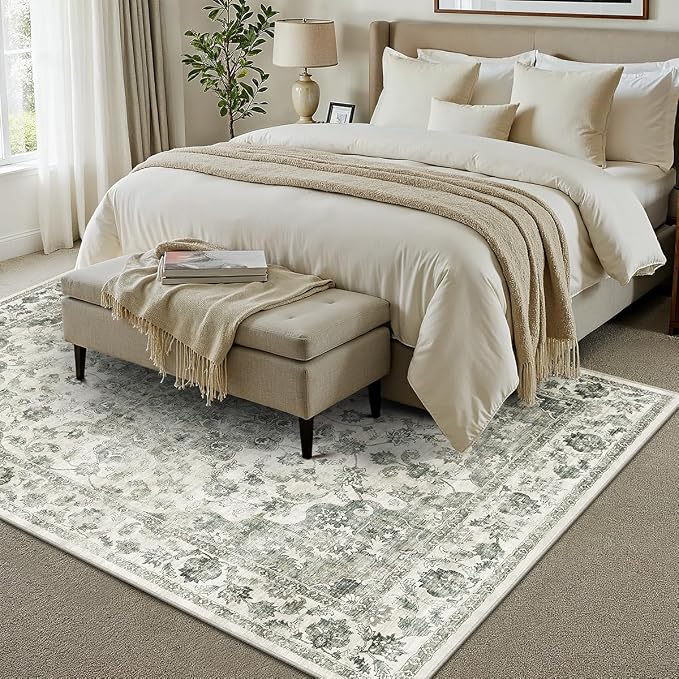 10x12 Neutral Area Rug Green Vintage Living Room Bedroom Washable Carpet - Image 2