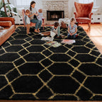 ONASAR 5x7 Area Rugs for Living Room Bedroom, Fluffy Black and Gold Faux Fur Rug - Image 7