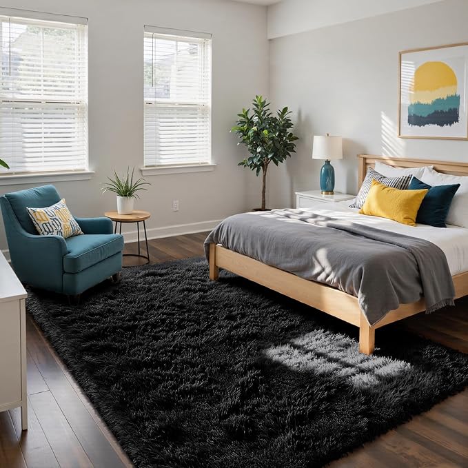 Fluffy Rug Shag Area Rug, Small Bedside Rug, Soft Fluffy Shag Entryway Throw - Image 2