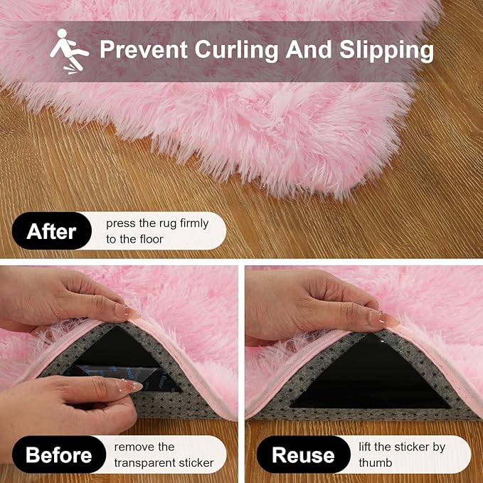 Pink Rug for Bedroom, 2x3 Fluffy Area Rugs for Living Room, Small Fuzzy Shag - Image 3