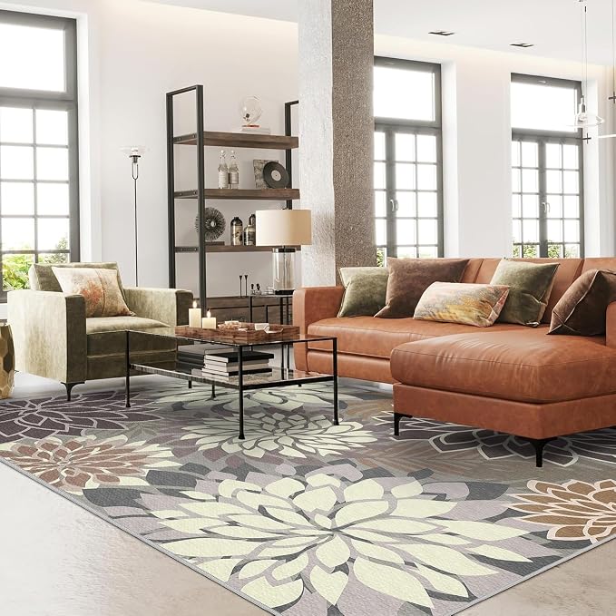 4x6 Washable Rug for Living Room Tropical Botanical Modern Floral Chenille Area - Image 2