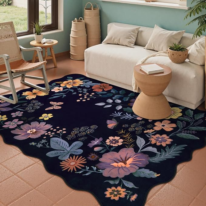 Lahome Floral Washable Rugs for Bedroom, 4X6 Area Rug Ultra-Thin Soft Living - Image 2