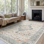 Rugxara 8x10 Washable Area Rug for Living Room, Vintage Neutral Extra Large by Rugxara