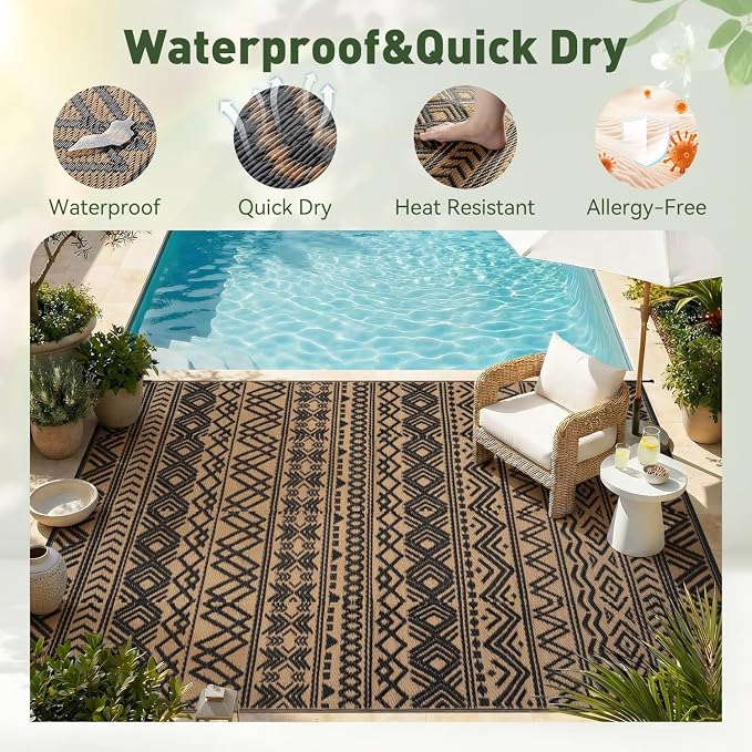 MontVoo Outdoor Rug Carpet Waterproof 6x9 Outdoor Patio Rug Mat Reverisble - Image 4