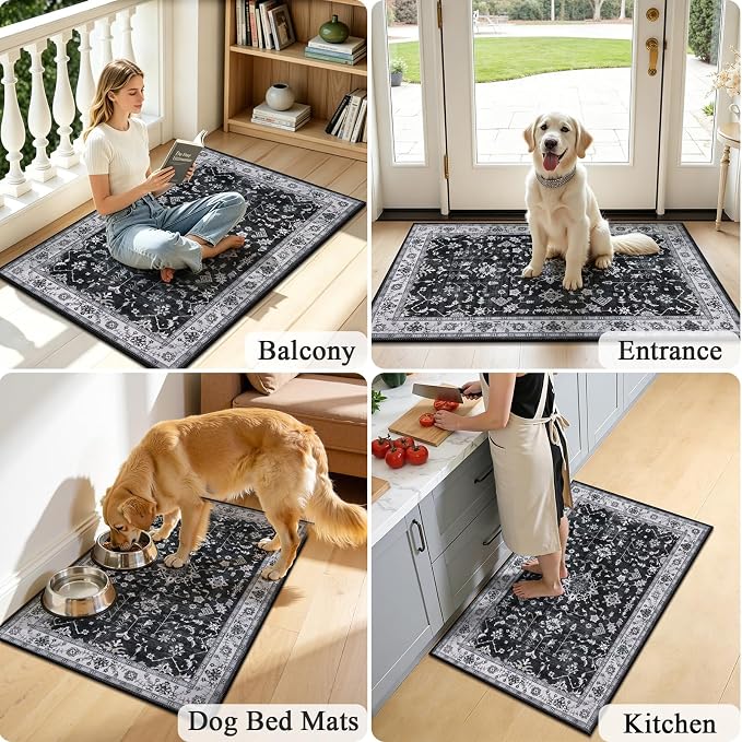 HEBE Washable Aera Rug 2'x 3' Non Slip Door Mat Indoor Entrance, Low Pile - Image 6