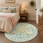 Wonnitar Washable Round Area Rug, 5ft Green Floral Round Rug Boho Soft Circle - Image 7