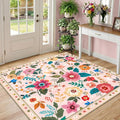 RELEANY Floral Square 5ft Area Rugs Washable Print Boho Cute Carpet Non Slip by RELEANY