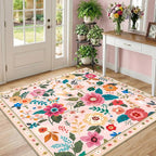 RELEANY Floral Square 5ft Area Rugs Washable Print Boho Cute Carpet Non Slip by RELEANY