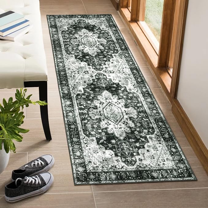 Moynesa Washable Black and White Runner Rug by Moynesa