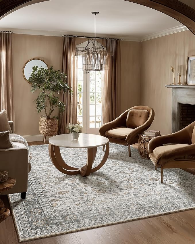 Machine Washable Rugs for Living Room: 5x7 Area Rugs for Bedroom Vintage Stain by palohom