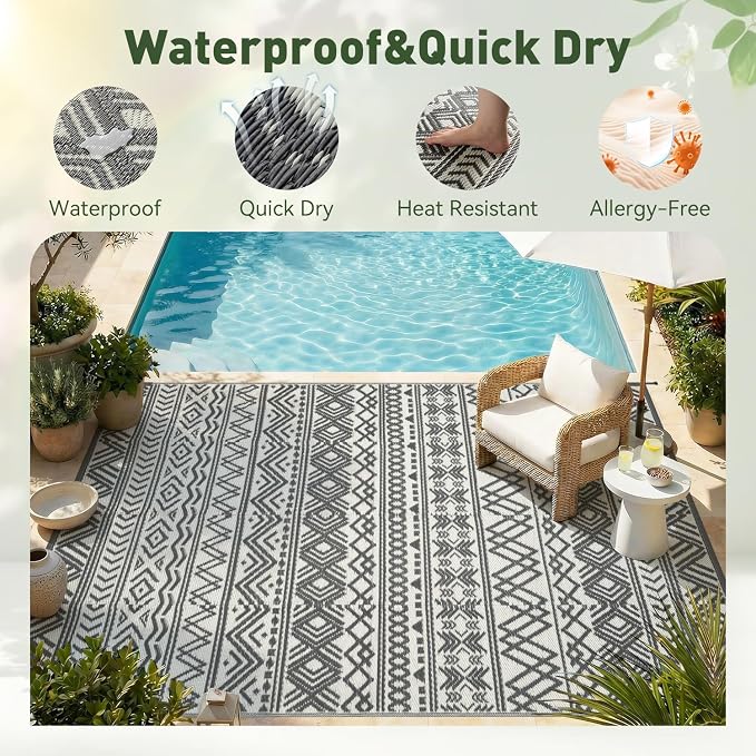 MontVoo-Outdoor Rug Waterproof 6x9 ft Outdoor Carpet Patio Rug Mat Reversible - Image 3