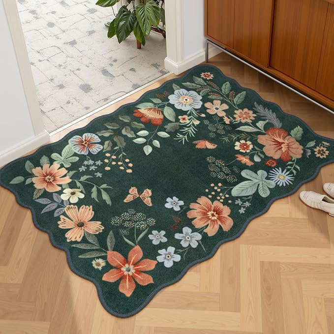 Lahome Floral Green Rugs for Entryway, 2X3 Washable Kitchen Rugs Non Slip Soft by Lahome