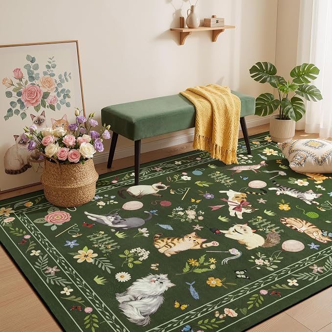 Unirea 3x5 Dark Green Cat Area Rug - Image 8