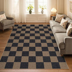 Lahome Checkered Easy Jute Living Room Rugs, 5x7 Black Dining Room Office Rug - Image 8