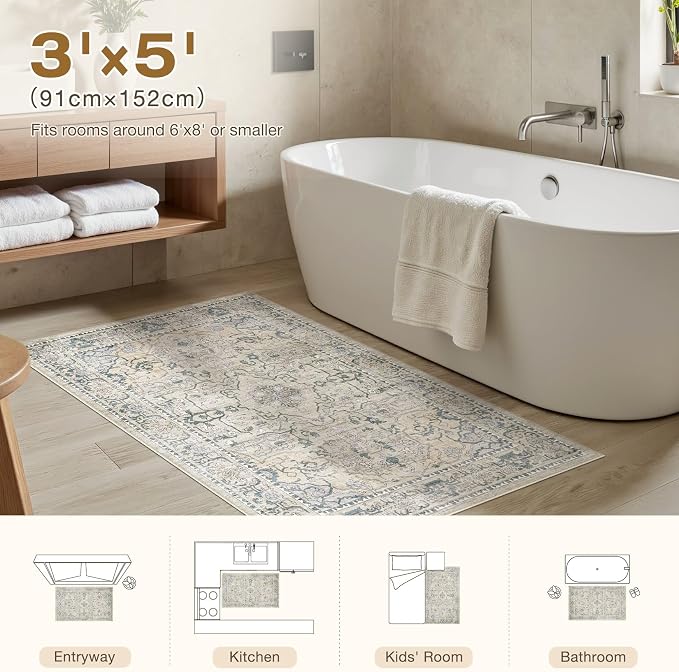 cotiled 3x5 Area Rug Machine Washable Vintage Carpet - Image 7
