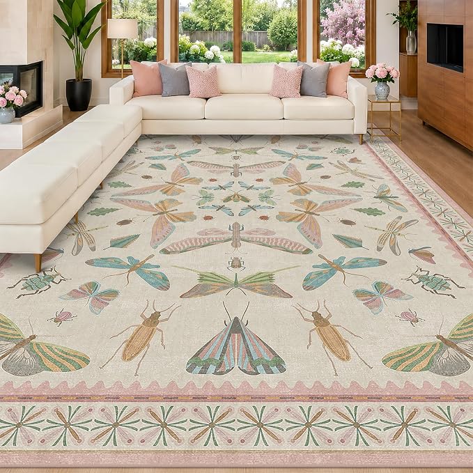 Hazo Haus 9x12 Pink Area Rug for Girls Bedroom, Washable Living Room & Dining - Image 3