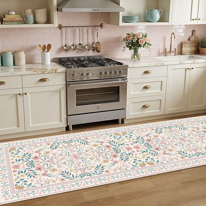 Rugxara 2'6" x 8' Floral Runner Rug, Washable Runners - Image 3