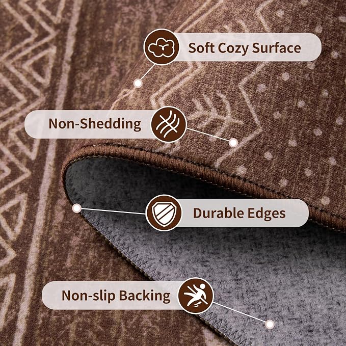 SERISSA 5x7 Area Rugs for Living Room, Washable Non-Slip Coffee Brown Boho Rug - Image 4